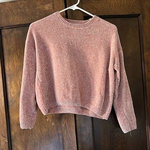 Hazel Moon Cropped Pink Chenille Sweater Size S